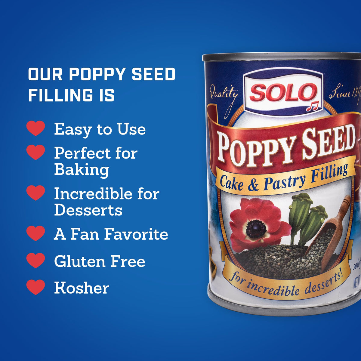 Solo Poppy Seed Cake & Pastry Filling – Gluten Free, Kosher, 12.5 oz Can (Pack of 12)