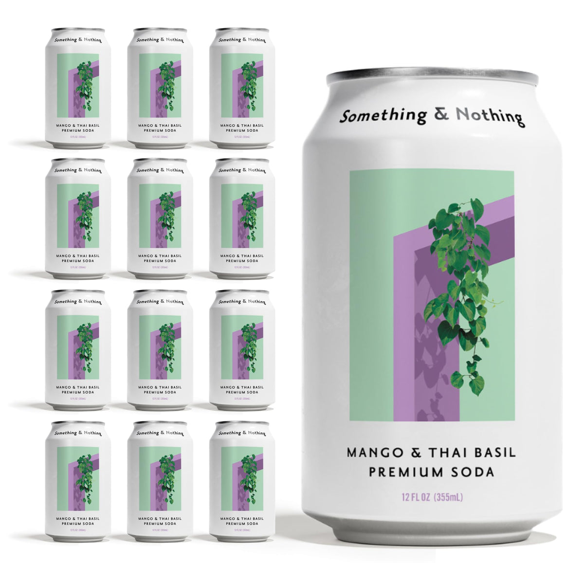 Something & Nothing Mango & Thai Basil Flavored Sparkling Water | Lightly Carbonated & Full of Flavor with Added Grape & Lemon Juice | Vegan & Low Calorie Premium Soda | 12 Fl Oz Cans (Pack of 12)