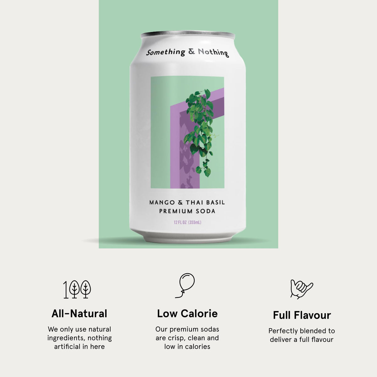 Something & Nothing Mango & Thai Basil Flavored Sparkling Water | Lightly Carbonated & Full of Flavor with Added Grape & Lemon Juice | Vegan & Low Calorie Premium Soda | 12 Fl Oz Cans (Pack of 12)