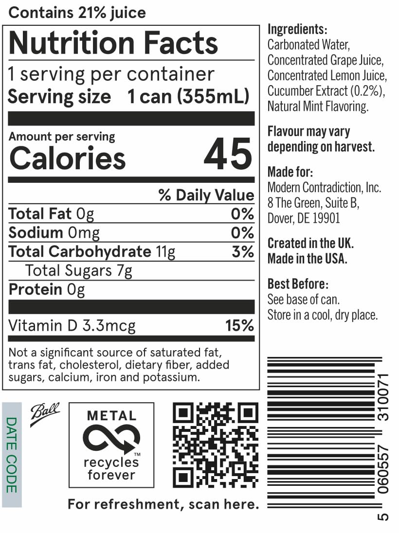 Something & Nothing Flavoured Sparkling Water – Cucumber, Lightly Carbonated with Added Grape & Lemon Juice | Vegan & Low Calorie 355ml Cans (Pack of 12)