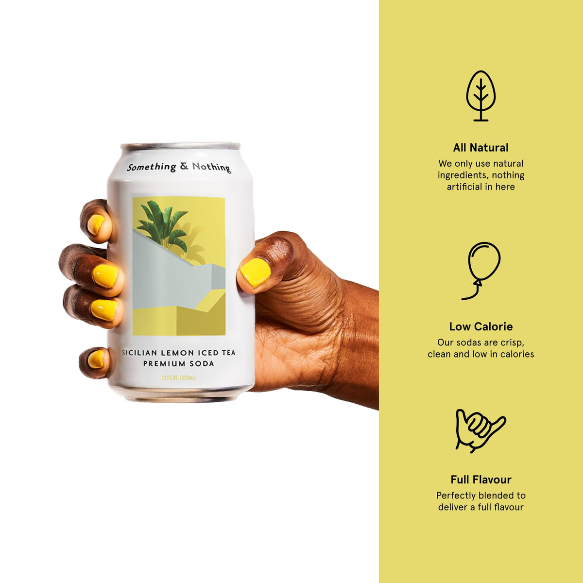 Something & Nothing Flavoured Sparkling Water – Sicilian Lemon Iced Tea, Lightly Carbonated, 355ml Cans (12-Pack) | Vegan & Low Calorie