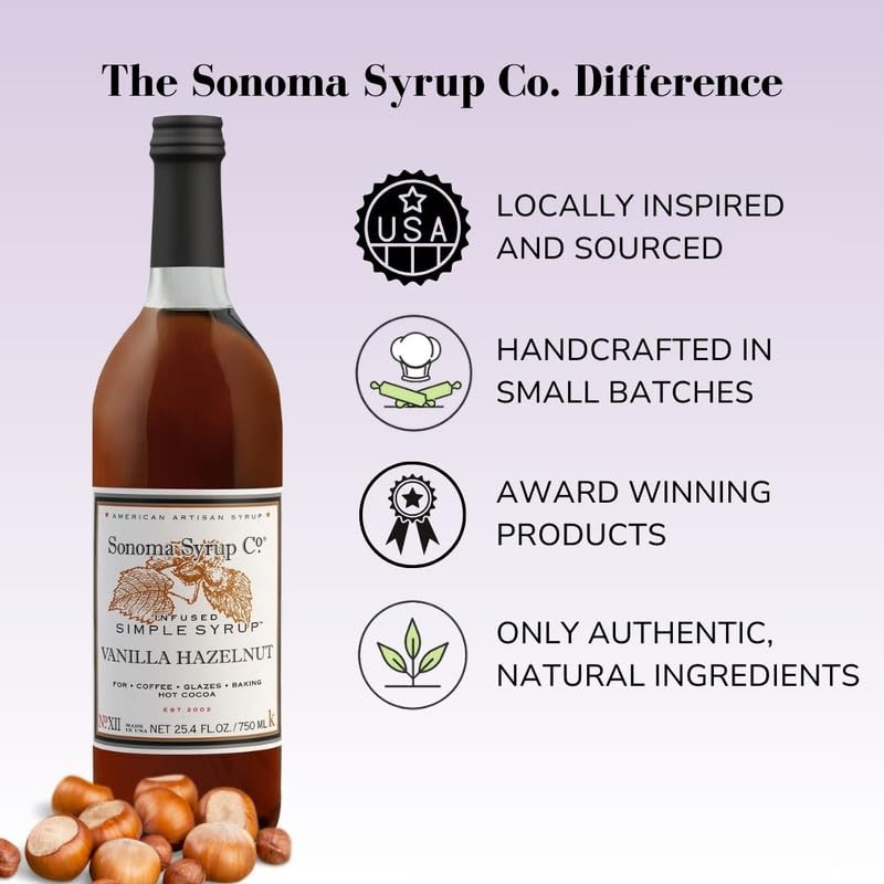 Sonoma Syrup Co Vanilla Hazelnut Syrup – 25.4 fl oz for Coffee, Cocktails & Cooking