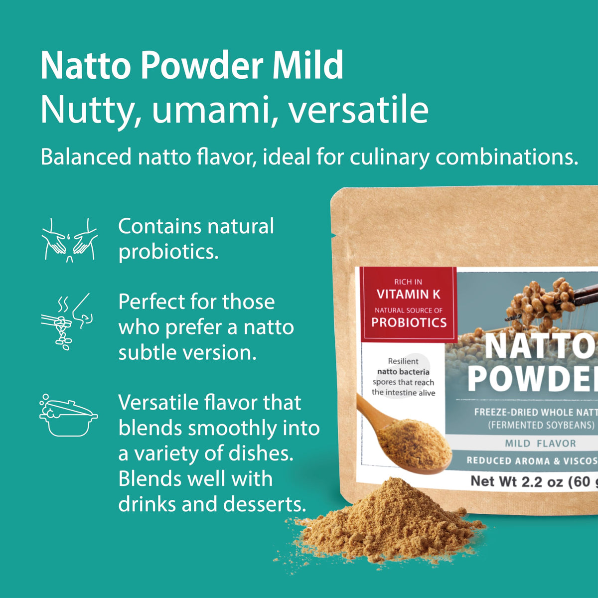 sonomono Japanese Natto Powder – Mild Flavor, Freeze-Dried, Non-GMO, Vegan, Made in Japan (60 g)