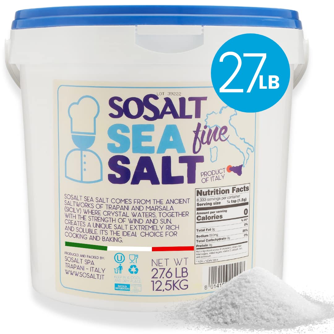 SOSALT Dal Mare di Trapani Fine Natural Sea Salt — 12.5 kg Bulk for Foodservice, Brining, Grilling