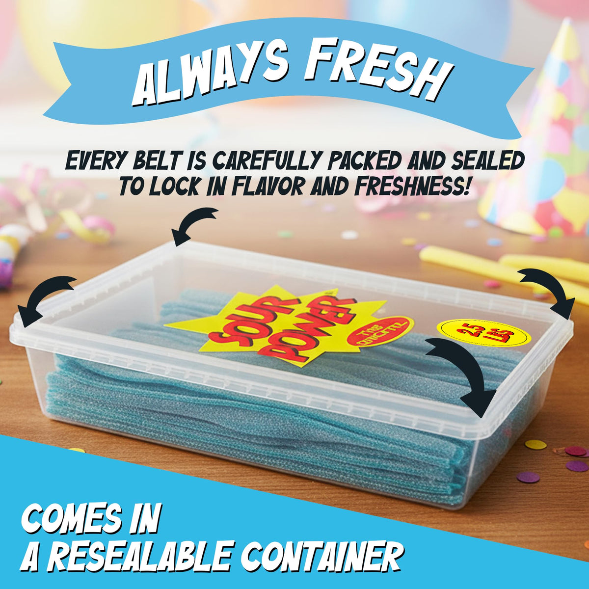 Sour Power Berry Blue Candy Belts – 2.5 lb Vegan Sour Belts Bulk Tub with Tongs