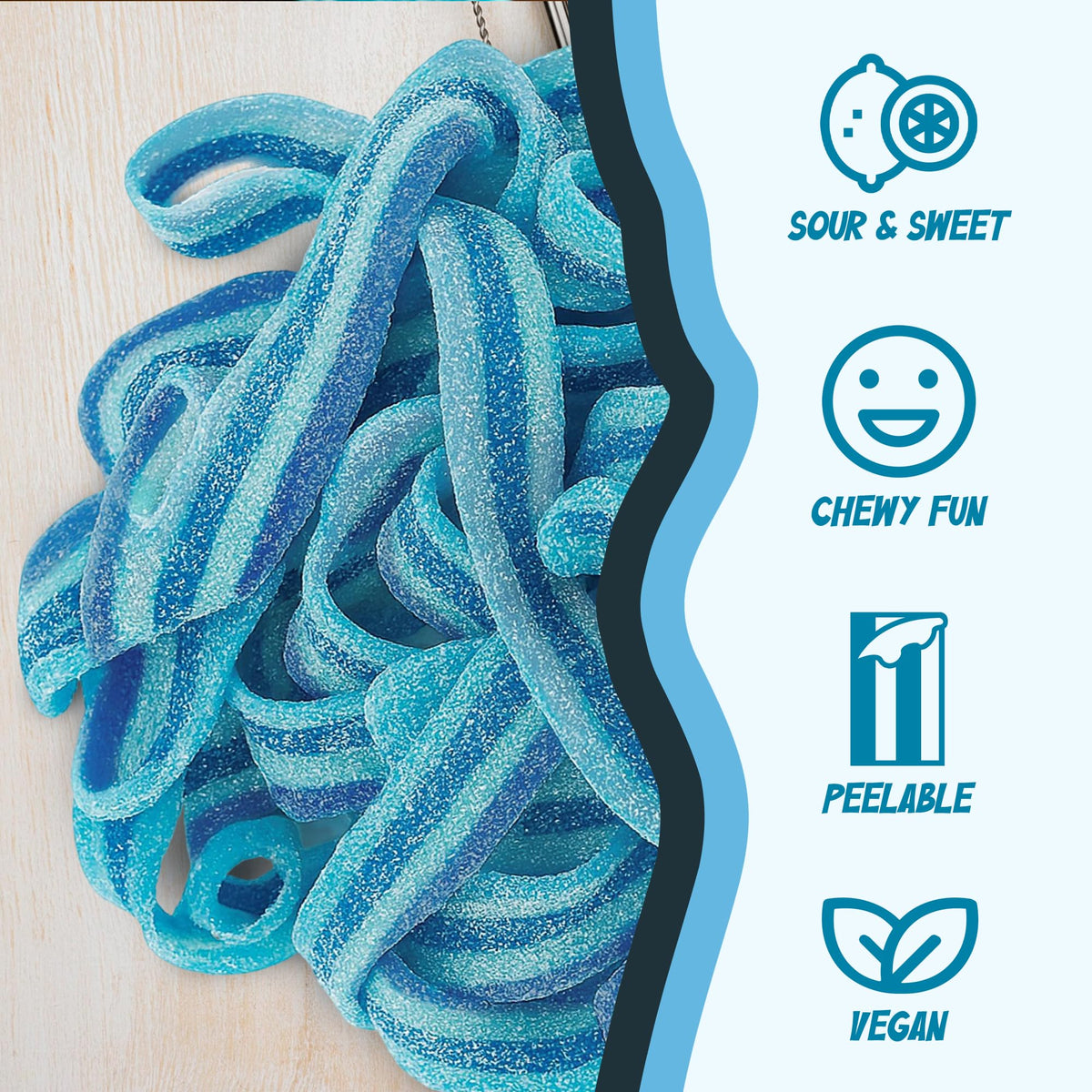 Sour Power Berry Blue Candy Belts – 2.5 lb Vegan Sour Belts Bulk Tub with Tongs