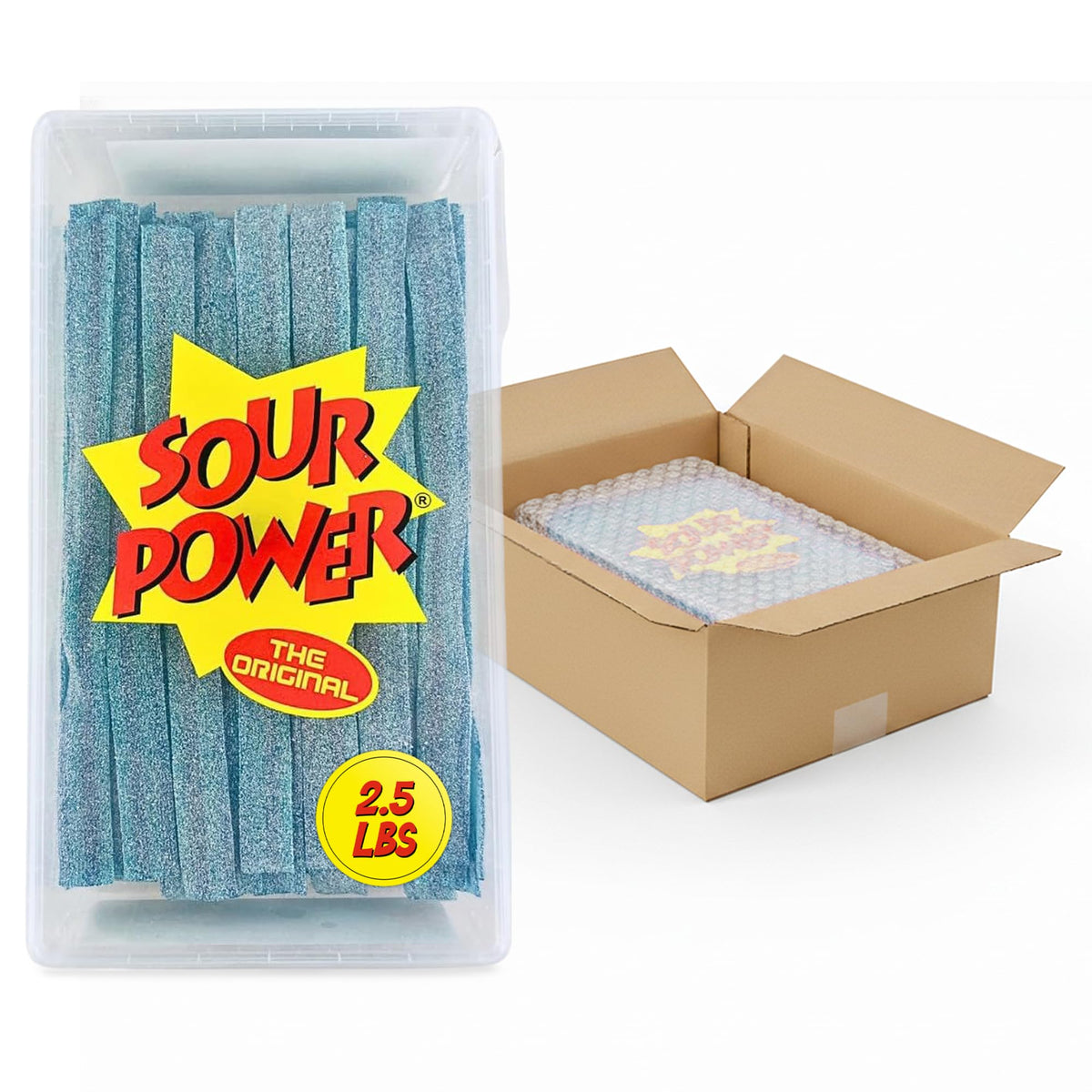 Sour Power Berry Blue Candy Belts – 2.5 lb Vegan Sour Belts Bulk Tub with Tongs
