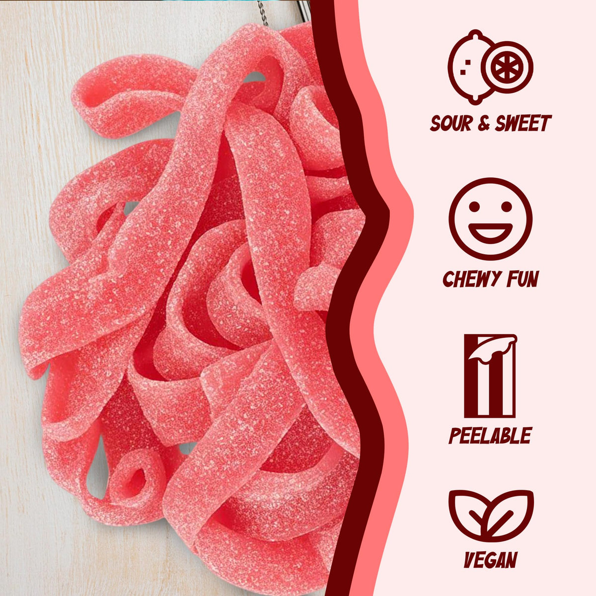 Sour Power Strawberry Candy Belts – 2.5 lb Bulk Tub, Vegan & Non-GMO