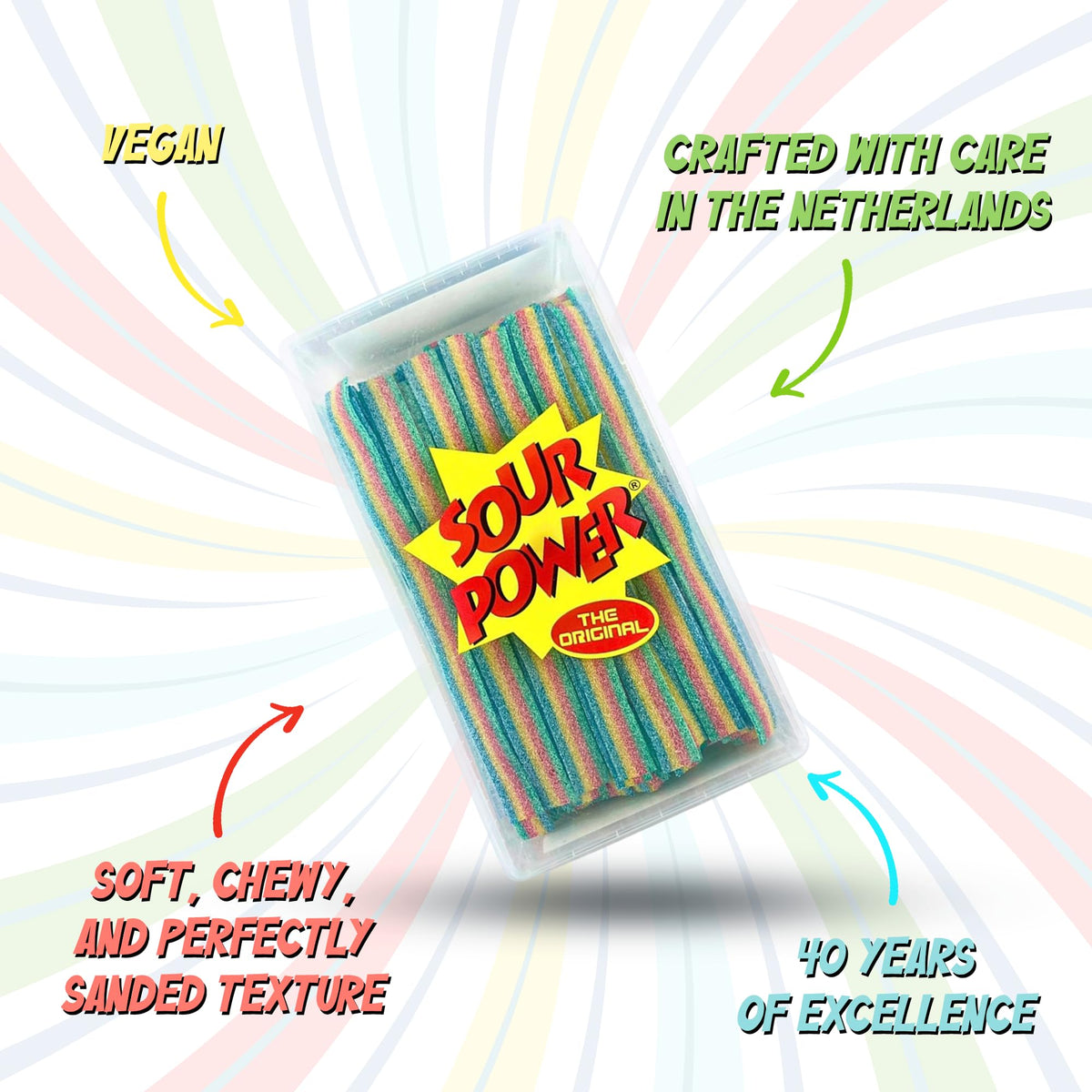 Sour Power Quattro Rainbow Candy Belts — 2.5 lb Bulk Tub (Since 1985) | Vegan, Non-GMO, Gelatin-Free