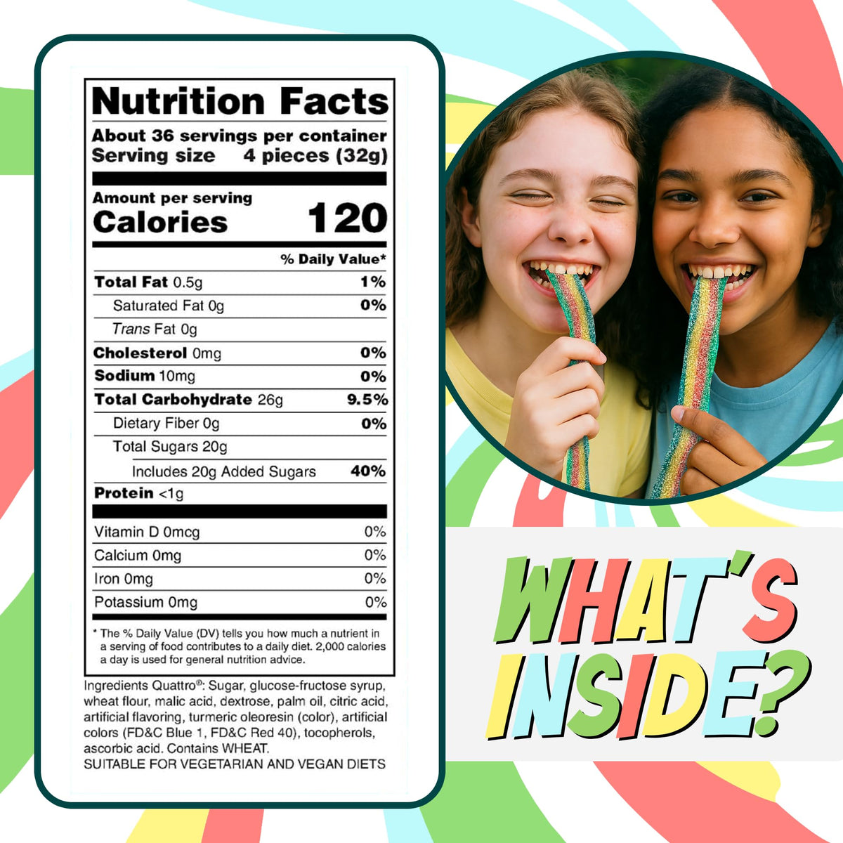 Sour Power Quattro Rainbow Candy Belts — 2.5 lb Bulk Tub (Since 1985) | Vegan, Non-GMO, Gelatin-Free