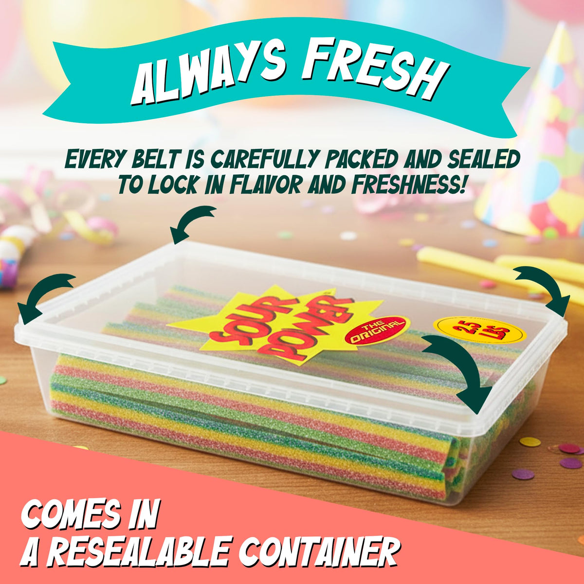 Sour Power Quattro Rainbow Candy Belts — 2.5 lb Bulk Tub (Since 1985) | Vegan, Non-GMO, Gelatin-Free
