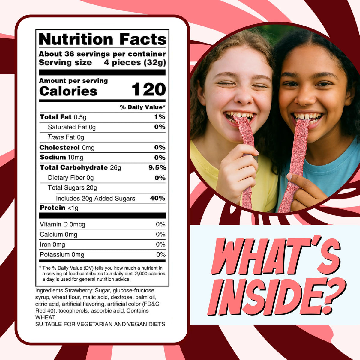 Sour Power Strawberry Candy Belts – 2.5 lb Bulk Tub, Vegan & Non-GMO