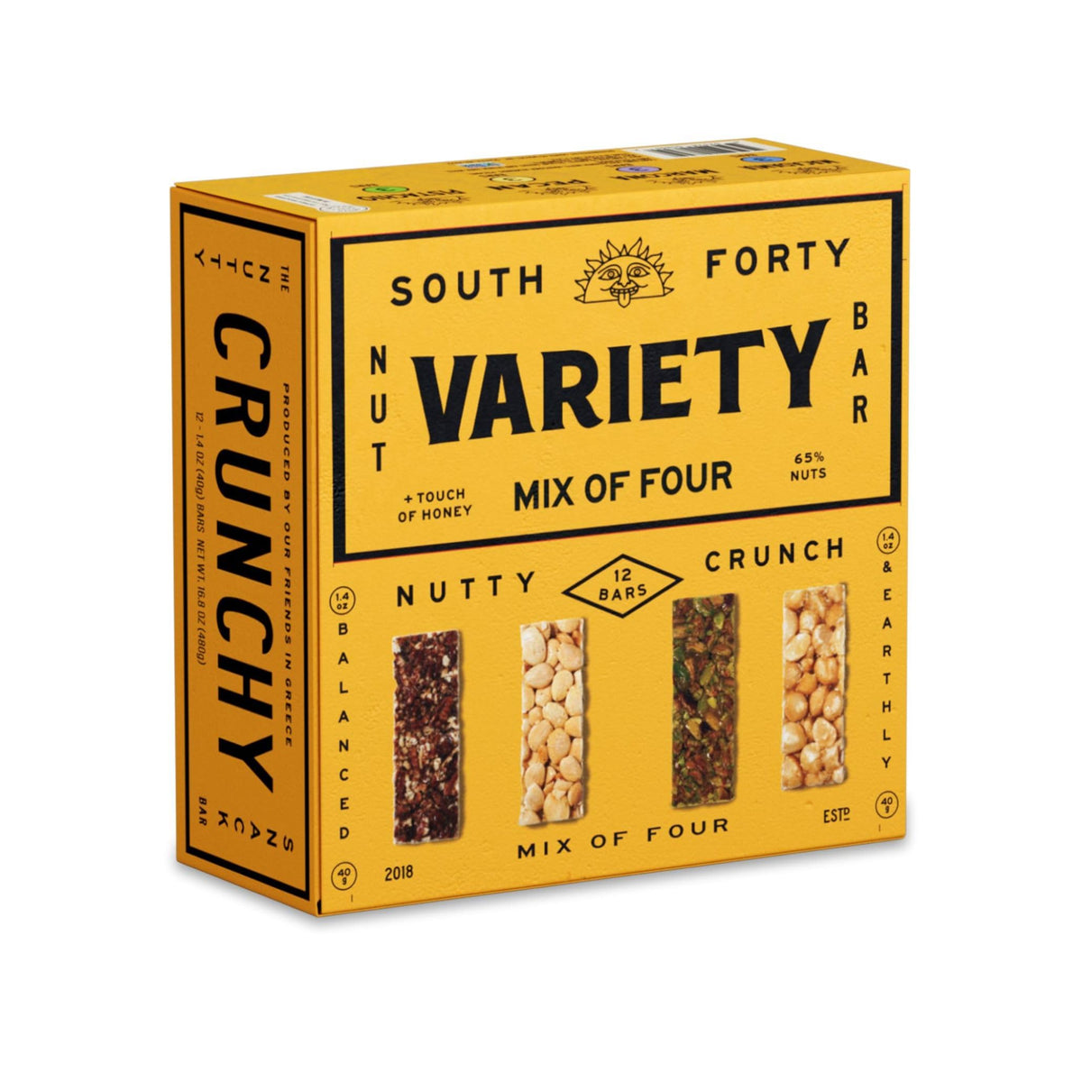 South Forty Snacks Crunchy Nut Bars – Premium 4-Flavor Variety Pack (Touch of Honey), 40g Bars, Pack of 12