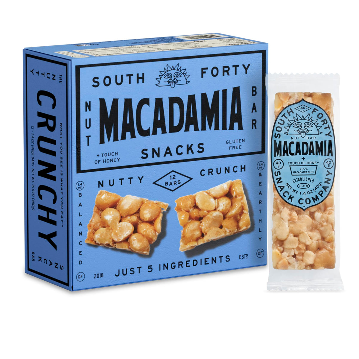 South Forty Snacks Macadamia Nut Bar – 12 Count, 1.4 oz Each