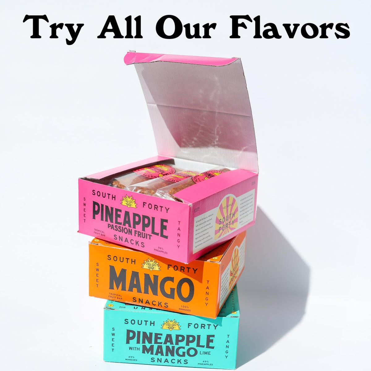 South Forty Snacks Tropical Fruit Bars Mix of 3 – Mango, Pineapple Passionfruit & Pineapple Mango Lime (35g x18)