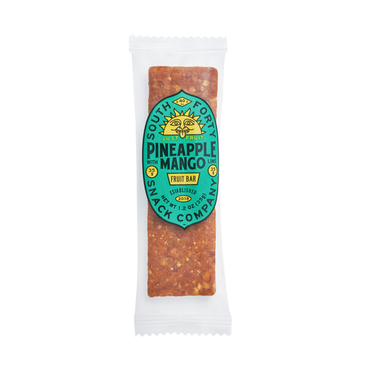 South Forty Snacks Tropical Pineapple Mango Lime Bar – 3 Ingredients, Real Dried Fruit Leather (35g) Pack of 18