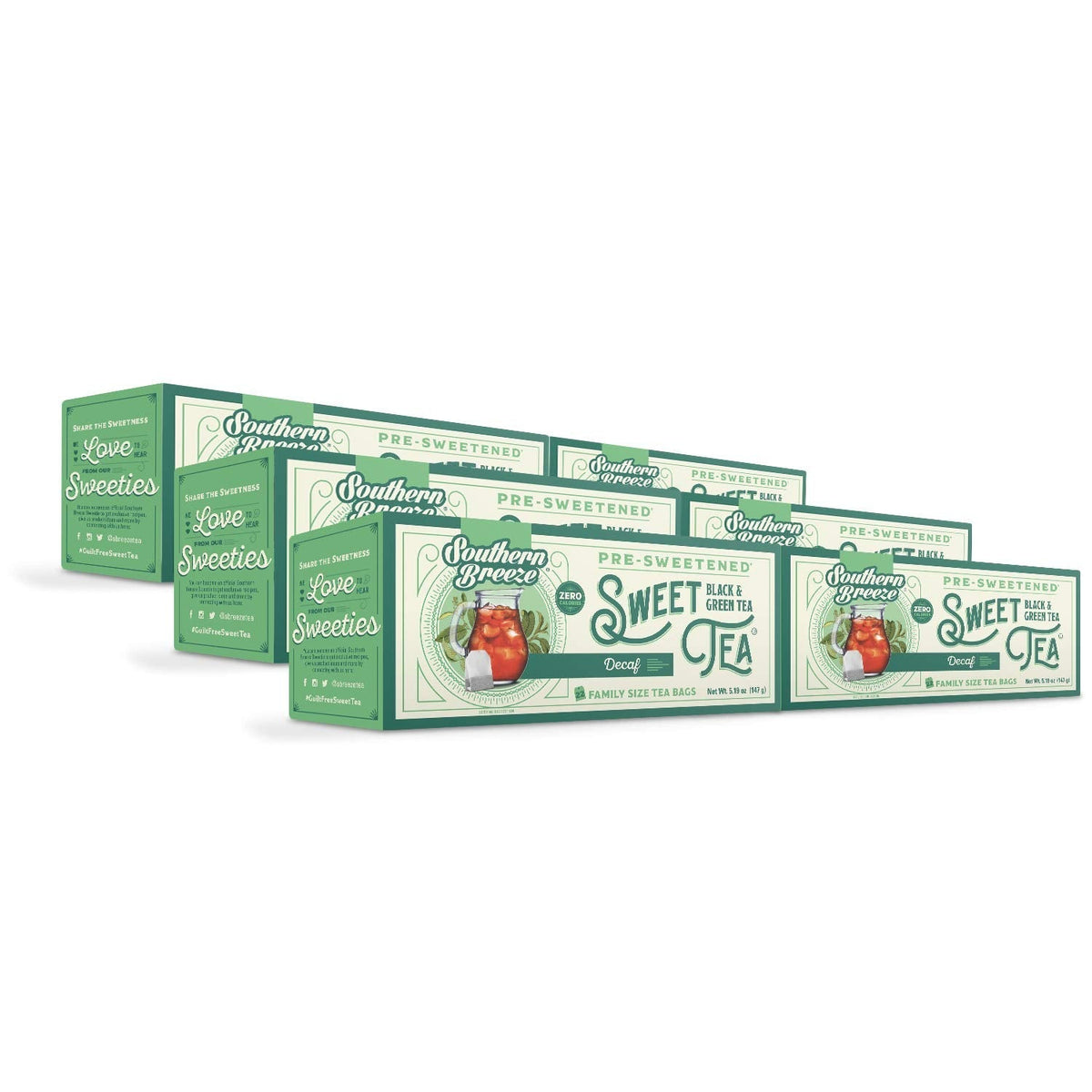 Southern Breeze Zero Sugar Decaf Sweet Tea – Hot Brew Iced Tea with Black Tea, 22 Bags per Box, Pack of 6