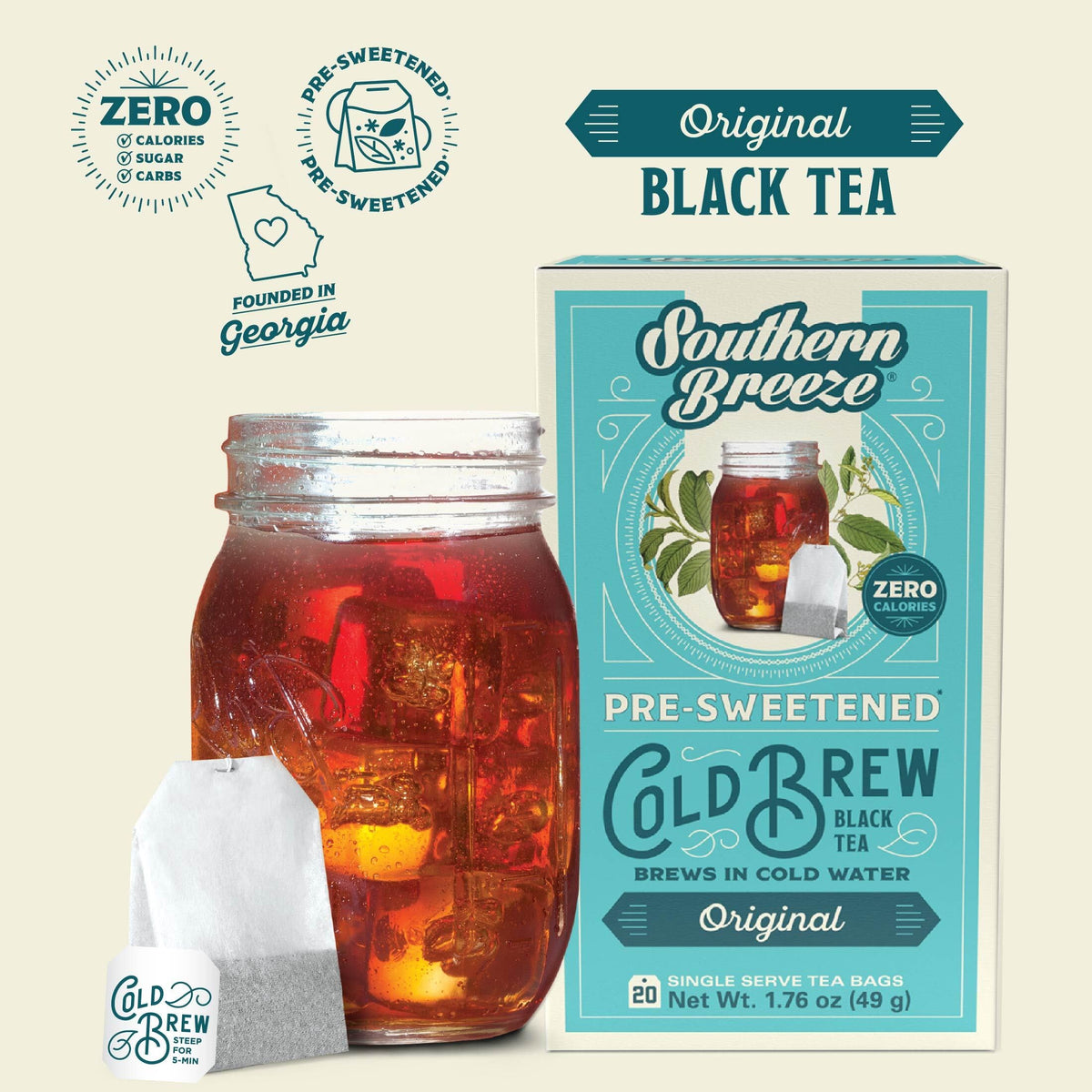 Southern Breeze Cold Brew Sweet Tea Original – Zero Sugar, Zero Carbs, 80 Bags (Pack of 4)