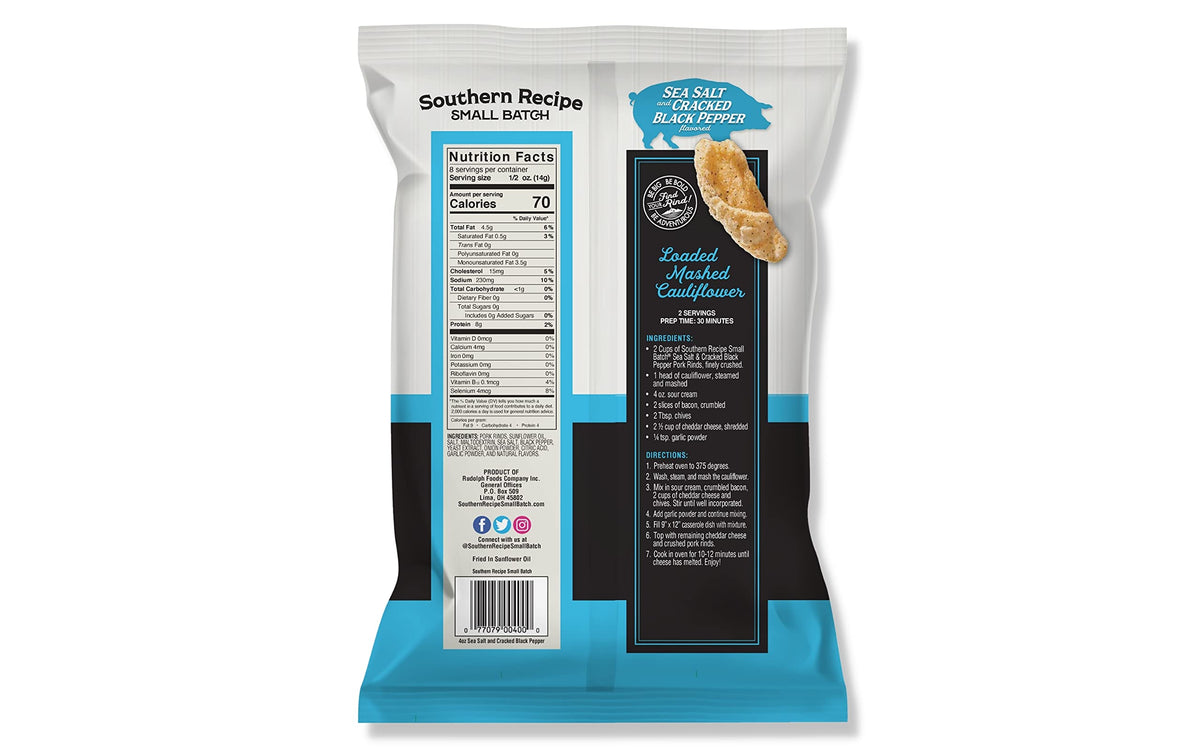 Southern Recipe Small Batch Pork Rinds – Sea Salt & Cracked Black Pepper | Keto, Gluten-Free, High Protein