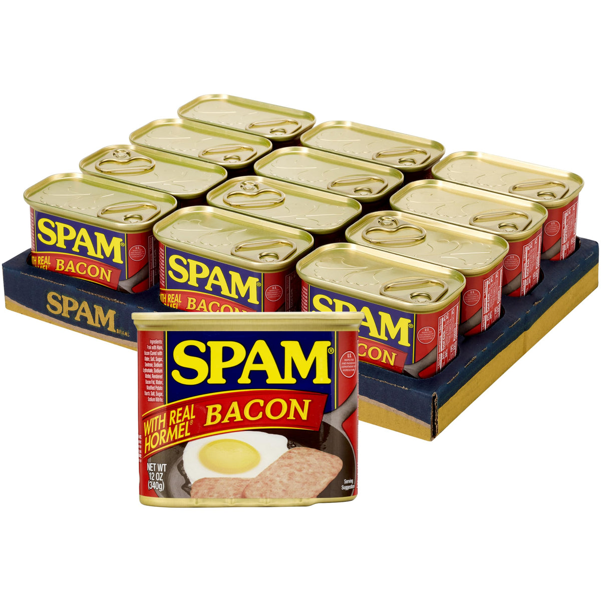 SPAM with Real Hormel Bacon — 7 g Protein per Serving, 12 oz (Pack of 12)