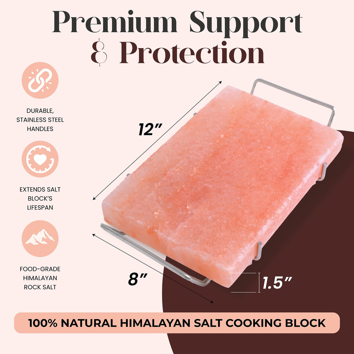 Spantik Himalayan Salt Block Set with Steel Tray – 12x8x1.5 in for Grilling, Cooking & Serving