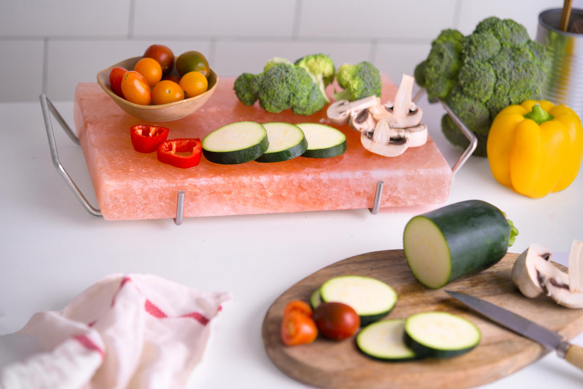 Spantik Himalayan Salt Block Set with Steel Tray – 12x8x1.5 in for Grilling, Cooking & Serving