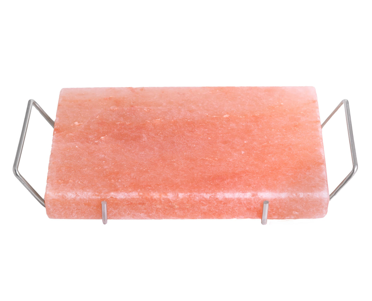 Spantik Himalayan Salt Block Set with Steel Tray – 12x8x1.5 in for Grilling, Cooking & Serving