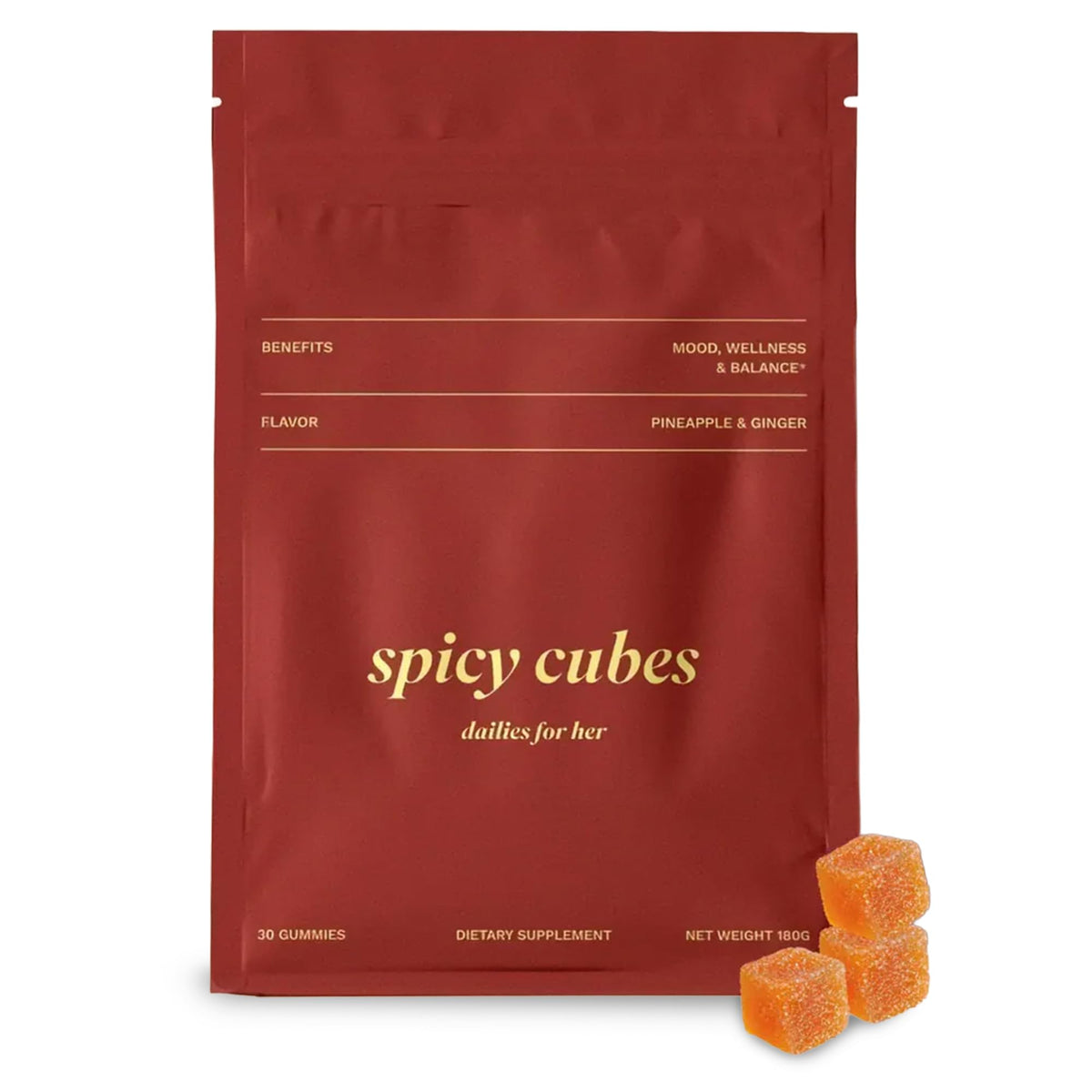 Spicy Cubes Dailies for Her – Feminine Balance Gummies with Saffron & Fenugreek, Pineapple Ginger Flavor (30 Gummies)