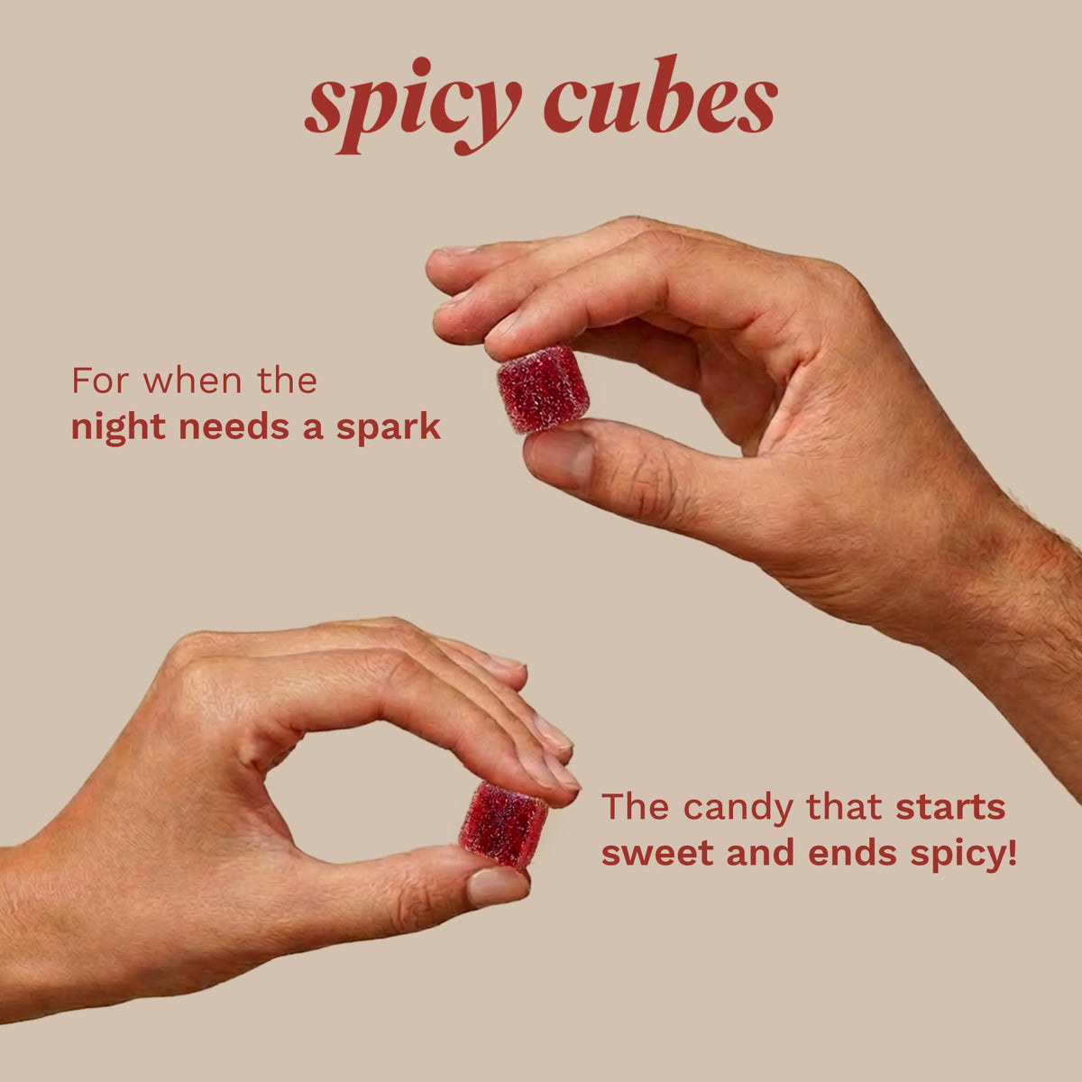 Spicy Cubes Hot Peach Gummies – Peach + Chili Sugar, Maca Root & Muira Puama for Energy & Vitality