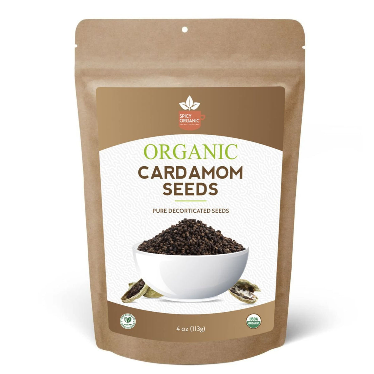 SPICY ORGANIC Decorticated Cardamom Seeds, 16 oz – 100% USDA Organic | Elevate Beverages, Curries, and Baked Goods