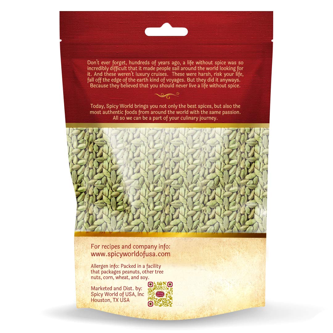 Spicy World Whole Green Cardamom Pods – 14oz Jumbo, Premium Grade A, Aromatic Spice