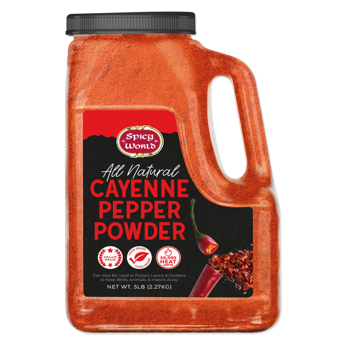 Spicy World Hot Cayenne Pepper Powder – 5 lb Bulk Jar, 50,000 SHU, Gluten Free