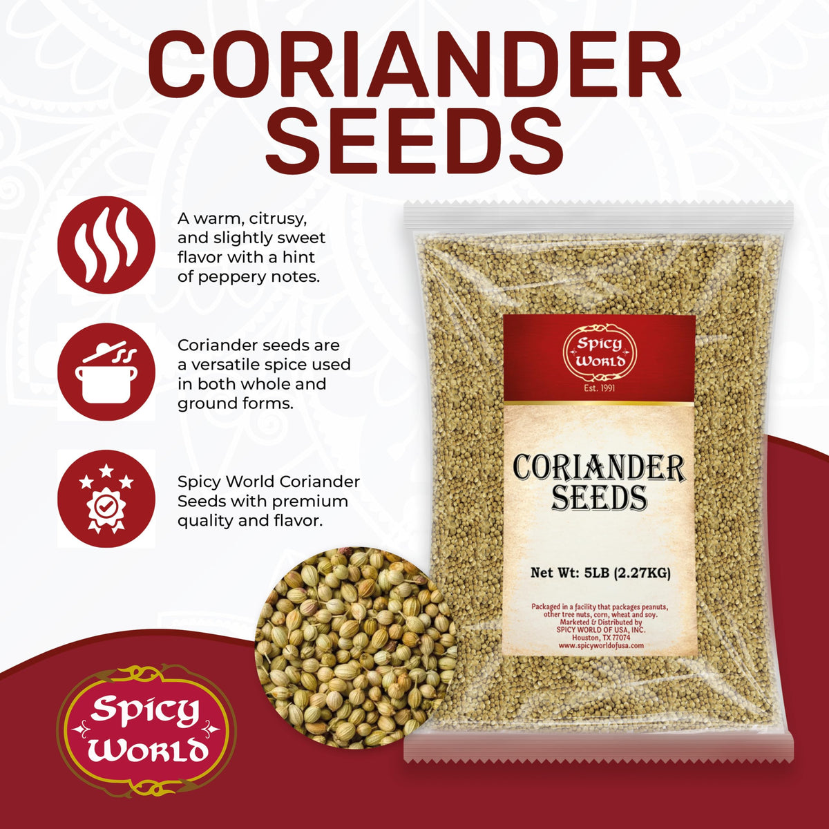 Spicy World Coriander Seeds – 5 lb Bulk (Pure Indian Spice)