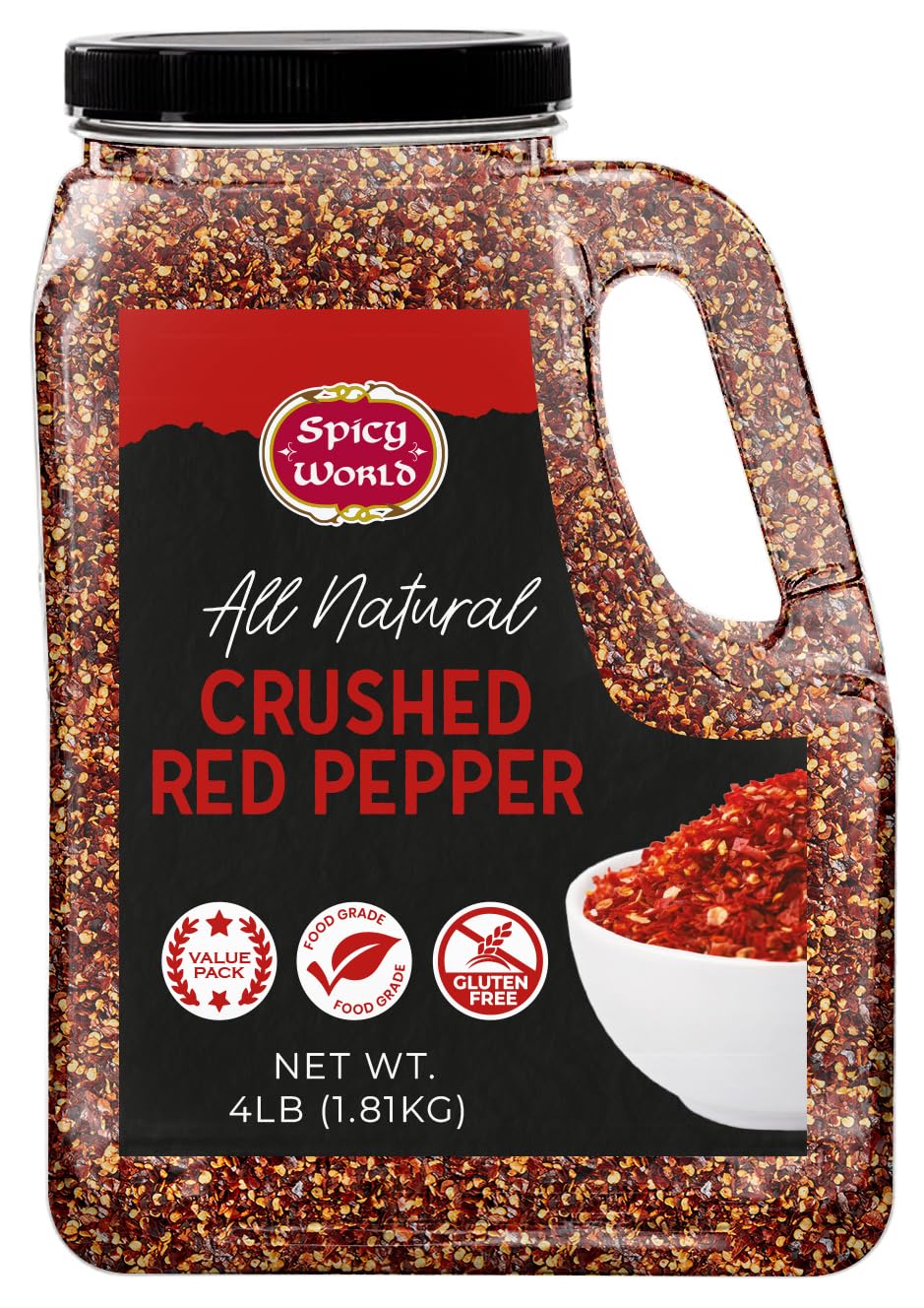 Spicy World Crushed Red Pepper Flakes - 4 lb Bulk Jar, All Natural Heat for Pasta, Pizza & More