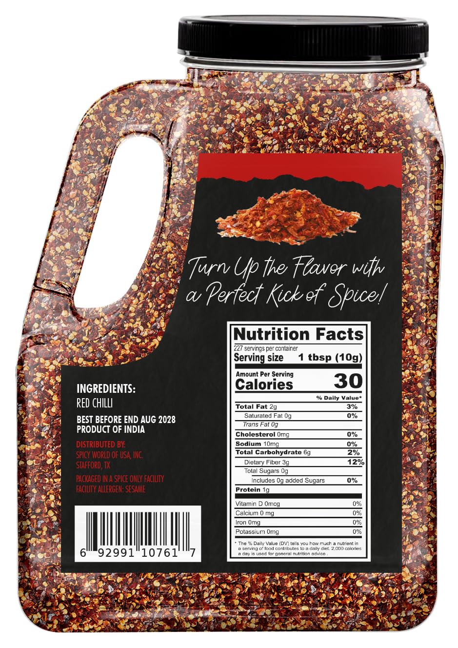 Spicy World Crushed Red Pepper Flakes - 4 lb Bulk Jar, All Natural Heat for Pasta, Pizza & More