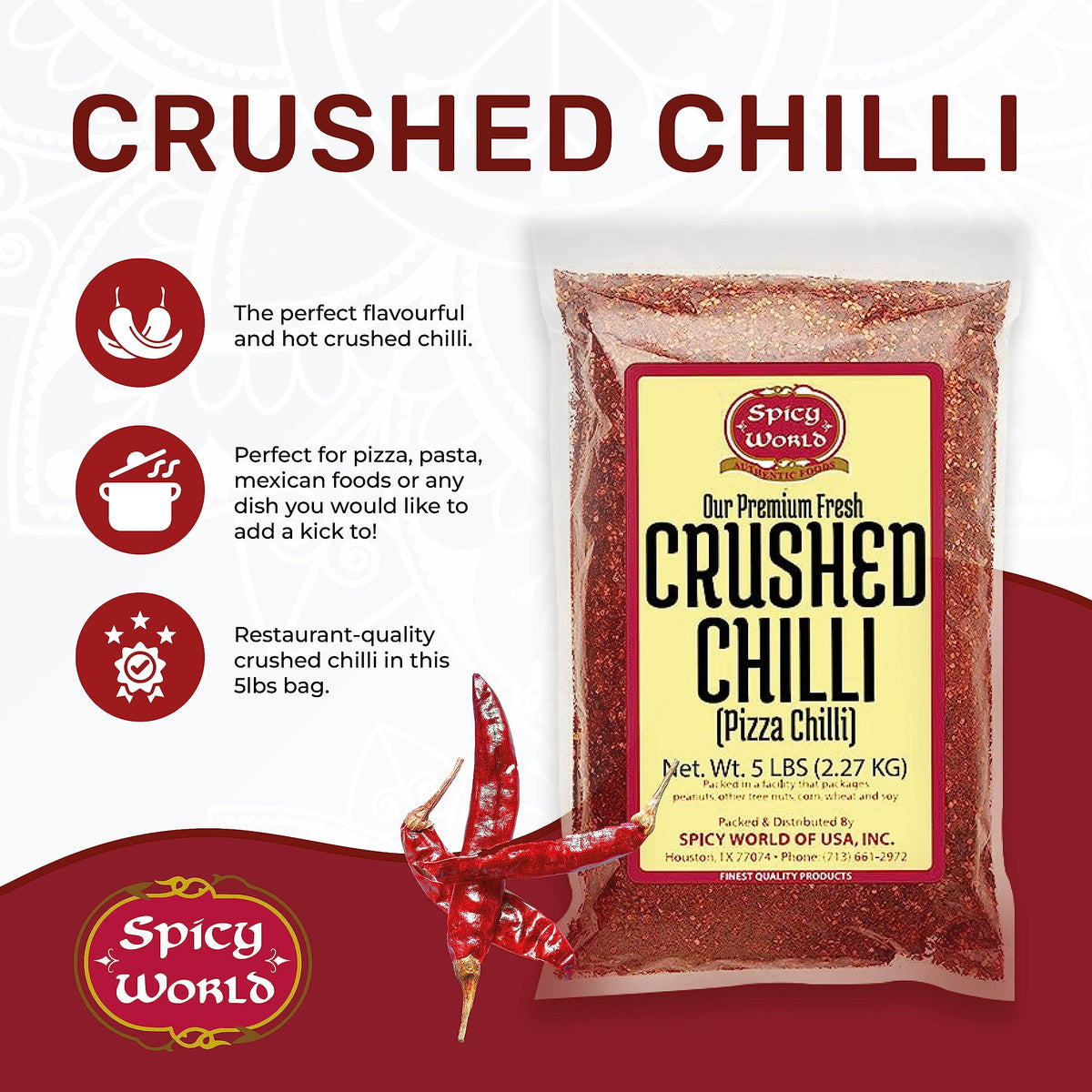 Spicy World Crushed Red Pepper Flakes – 5 lb Bulk Value Pack | Chili Pepper Flakes for Pizza & Pasta