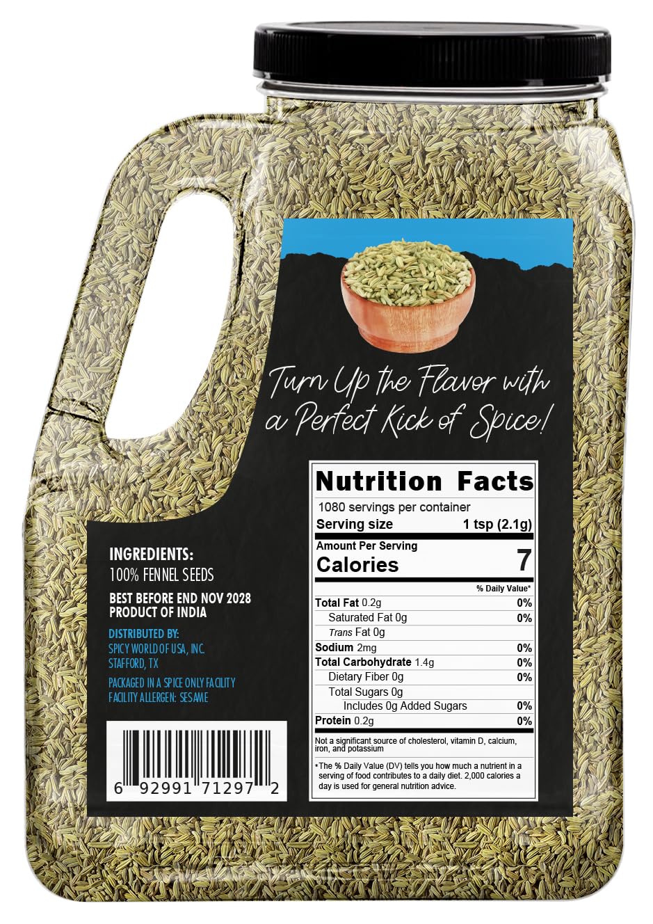 Spicy World Fennel Seeds 5 lb Bulk Jar – Whole Sweet Fennel for Cooking, Tea & Fresh Powder