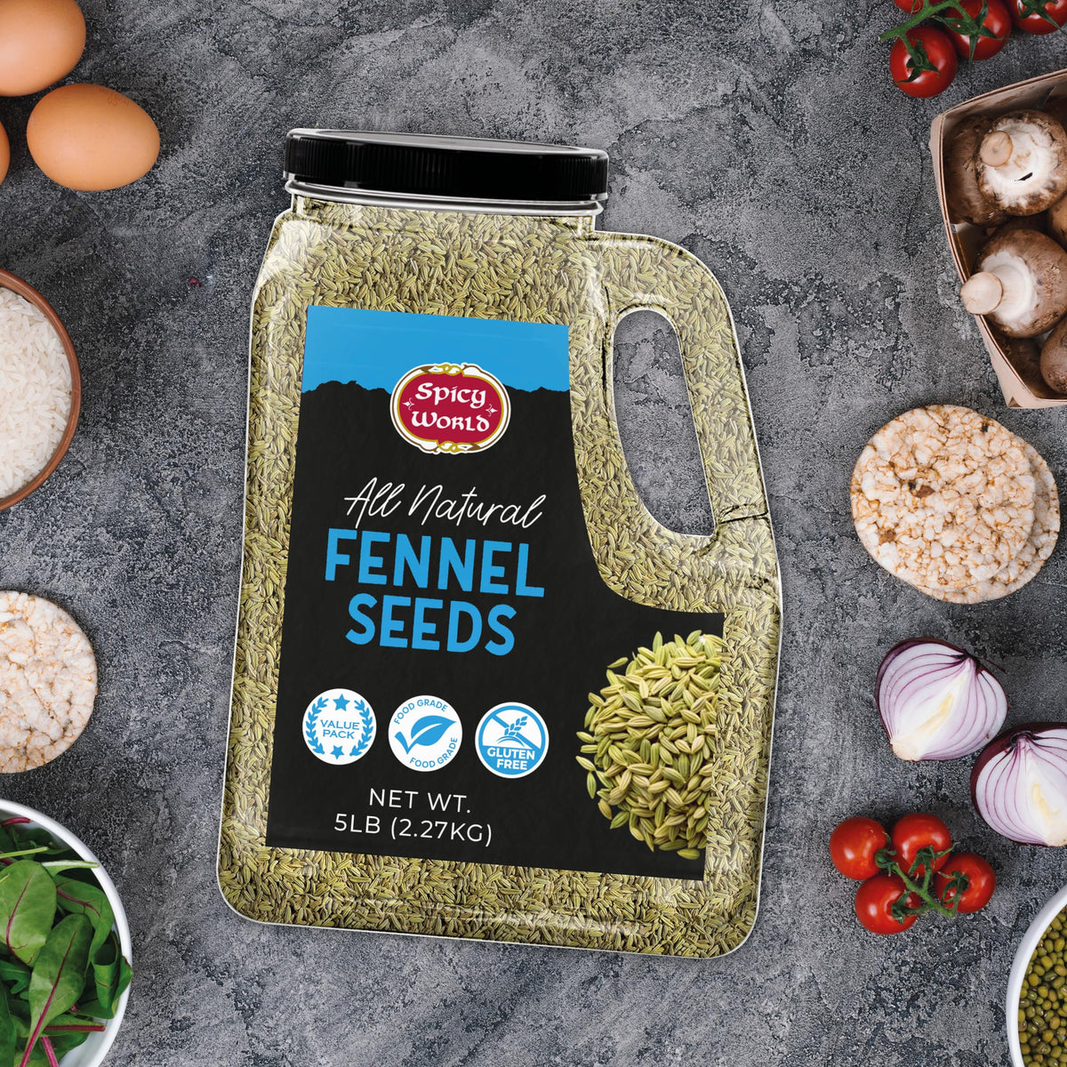 Spicy World Fennel Seeds 5 lb Bulk Jar – Whole Sweet Fennel for Cooking, Tea & Fresh Powder