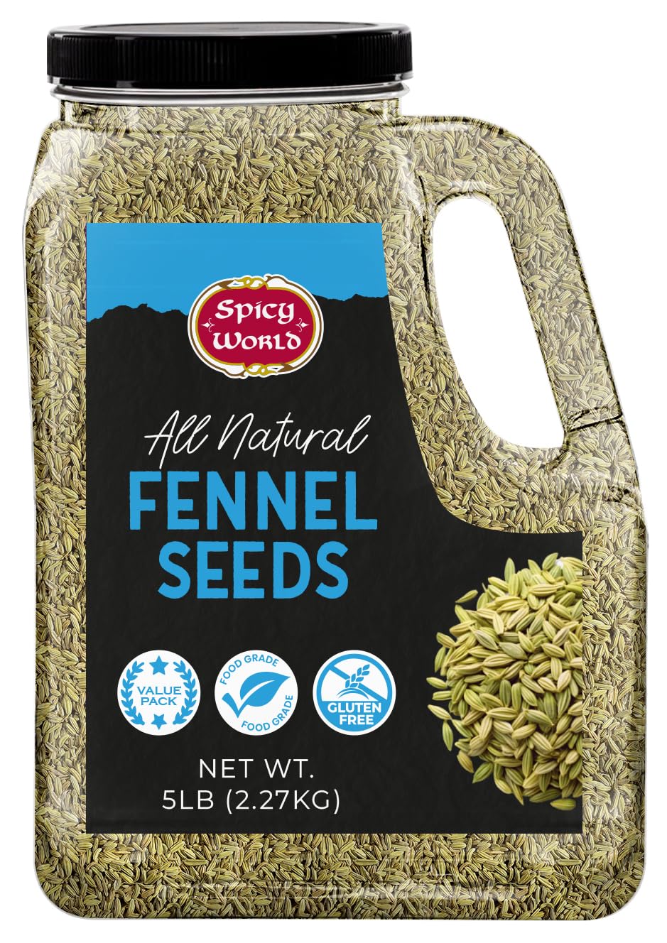 Spicy World Fennel Seeds 5 lb Bulk Jar – Whole Sweet Fennel for Cooking, Tea & Fresh Powder