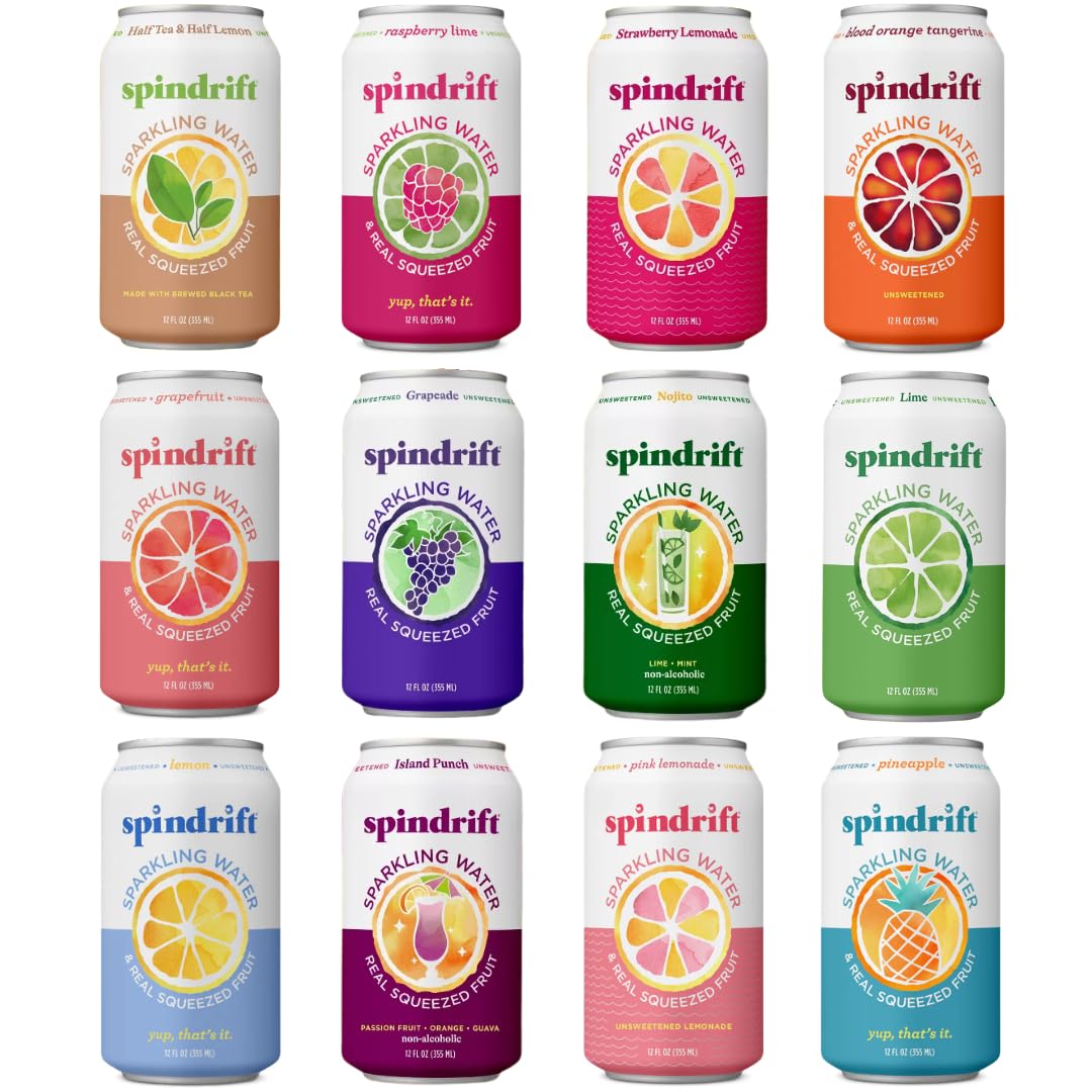 Spindrift Sparkling Water – Ultimate Variety Pack, Real Squeezed Fruit, 12 oz Cans, Pack of 12