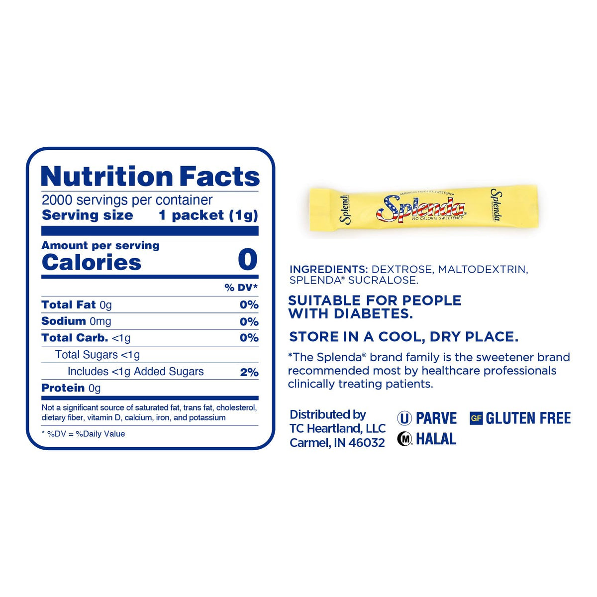 SPLENDA Zero Calorie Cafe Stick Packets — 2000 Count | Sugar Substitute for Coffee & Tea