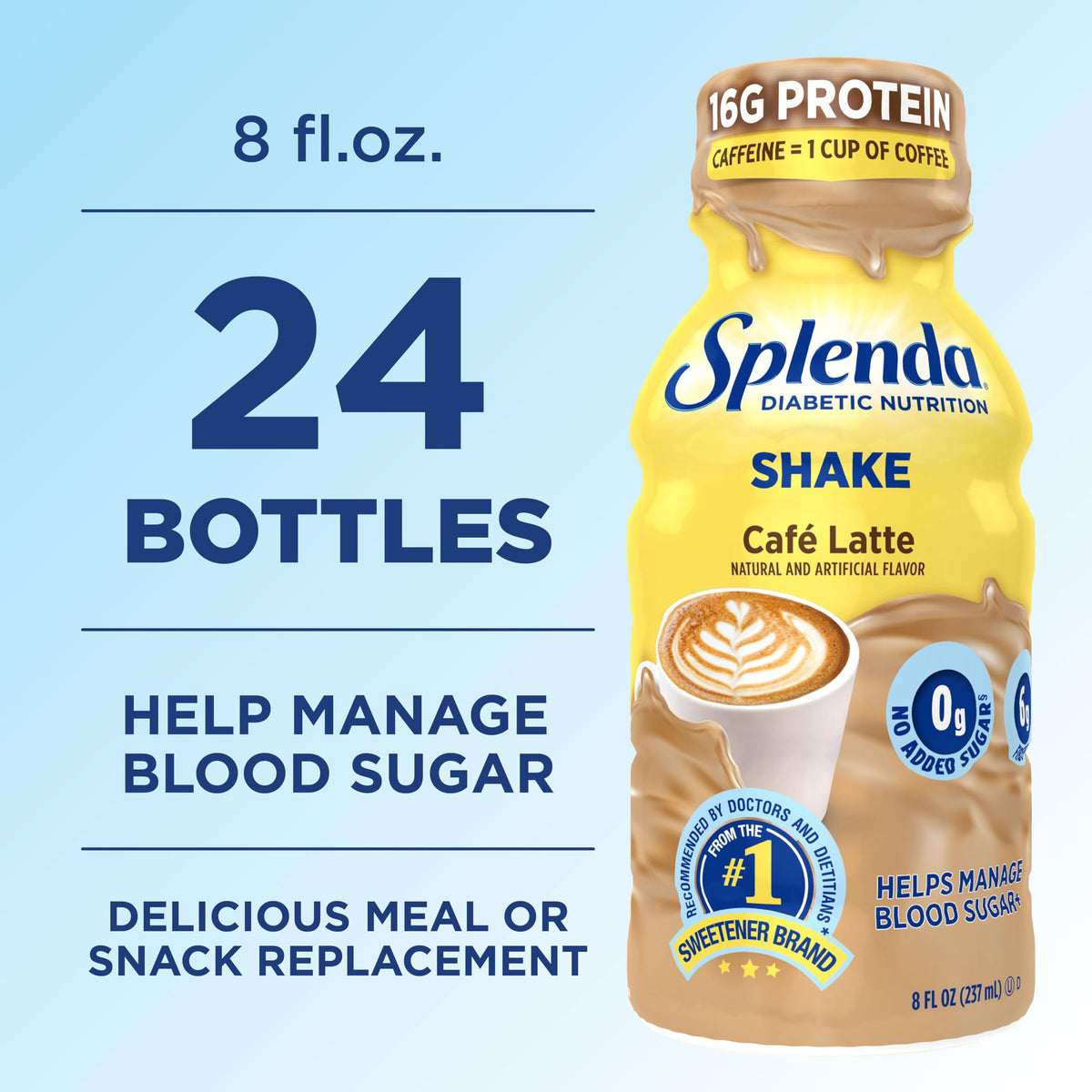 SPLENDA Diabetes Nutrition Shakes Café Latte – Meal Replacement, 8 fl oz, Pack of 24