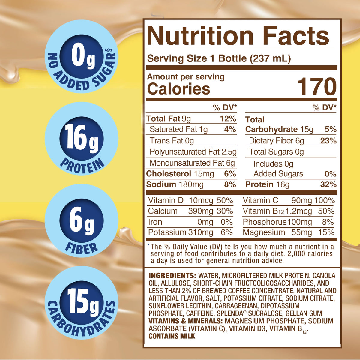 SPLENDA Diabetes Nutrition Shakes Café Latte – Meal Replacement, 8 fl oz, Pack of 24