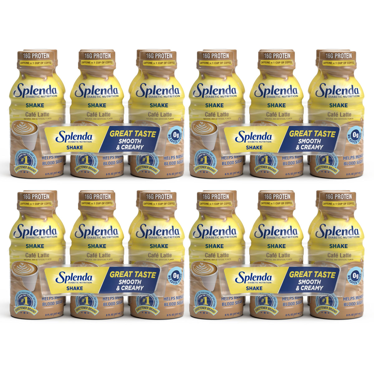 SPLENDA Diabetes Nutrition Shakes Café Latte – Meal Replacement, 8 fl oz, Pack of 24