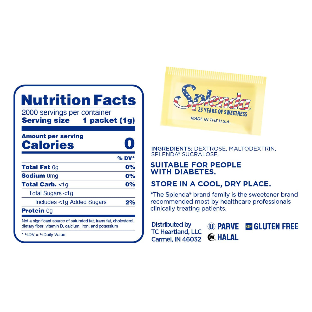 SPLENDA Zero Calorie Sweetener Packets – 2000 Count