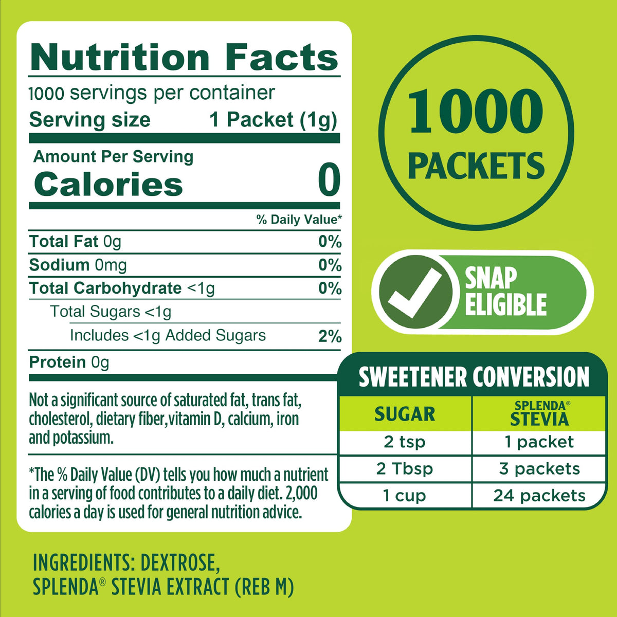 SPLENDA Stevia Zero Calorie Sweetener – Plant-Based Granulated Powder & Single-Serve Packets (1000 Count)