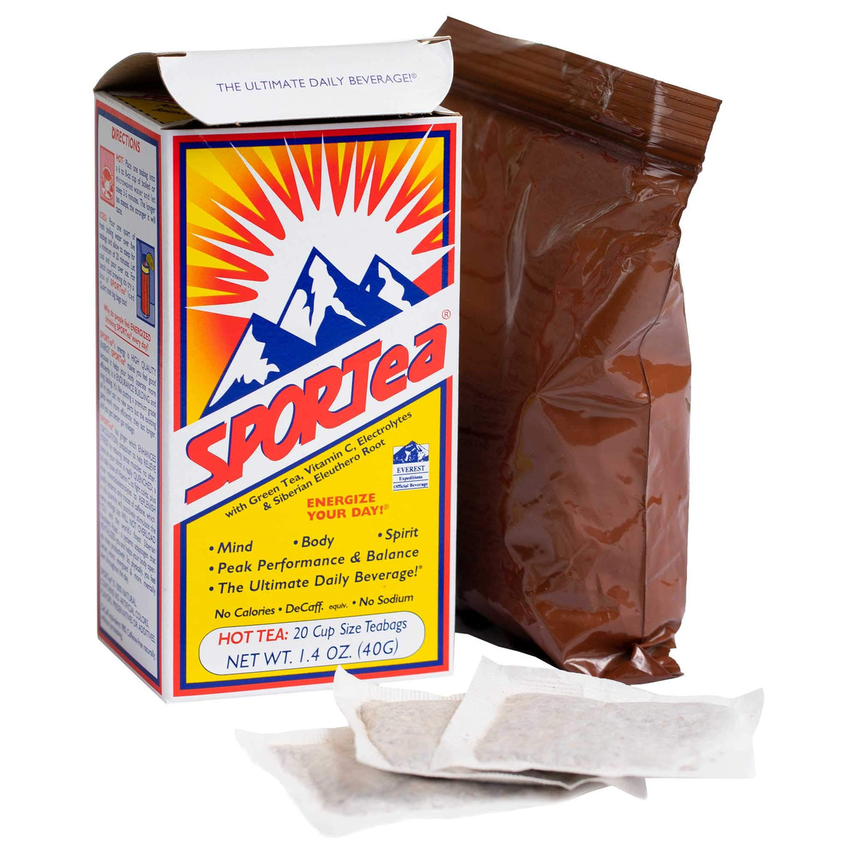 SPORTea Hot – Decaf Yerba Mate Energy Tea with Electrolytes | 20 Hot Tea Bags | 4 Pack | SPORTEA