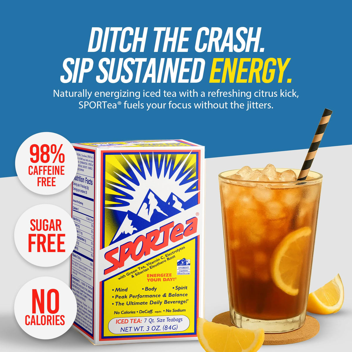 SPORTea Iced – Decaf Energy Drink with Green & Black Tea, Yerba Mate & Siberian Ginseng | 2 Pack