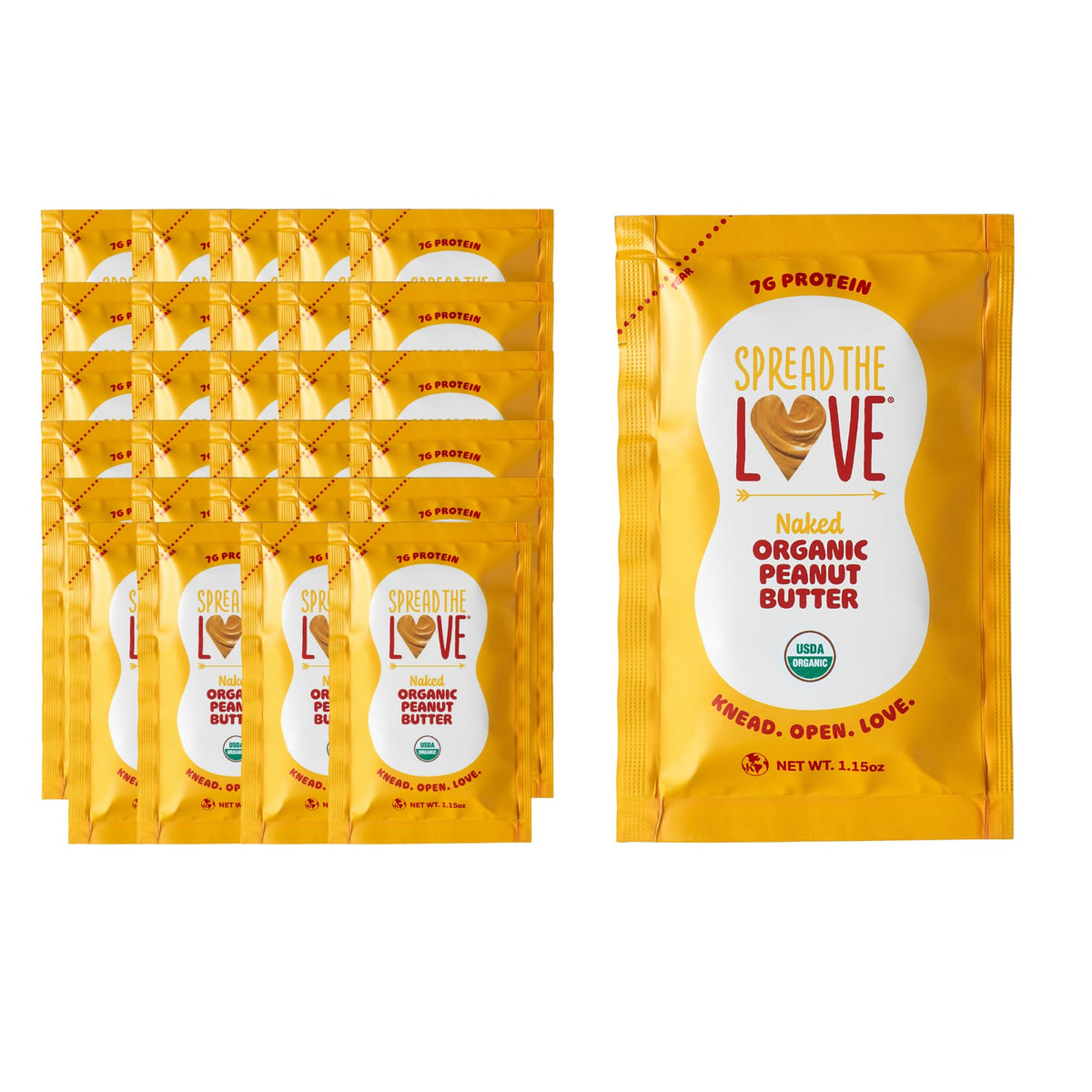 Spread The Love NAKED Organic Peanut Butter Squeeze Packs – 30 x 1.15 oz, USDA Certified Organic