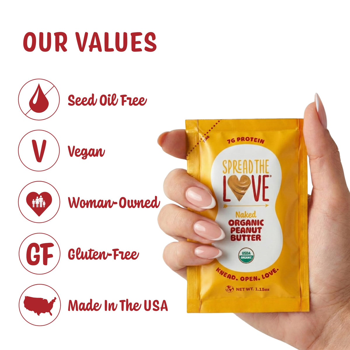 Spread The Love NAKED Organic Peanut Butter Squeeze Packs – 30 x 1.15 oz, USDA Certified Organic